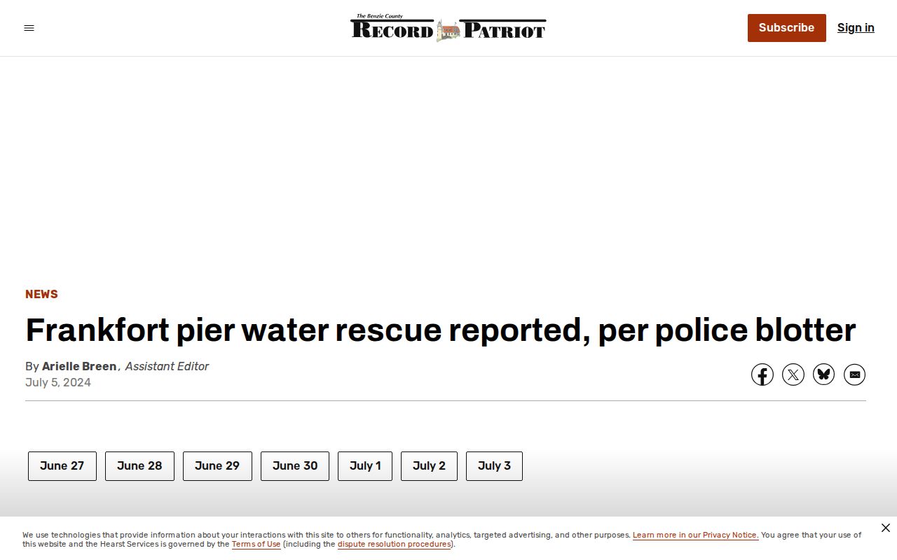 Record Patriot multi-day Benzie County Sheriff incident log