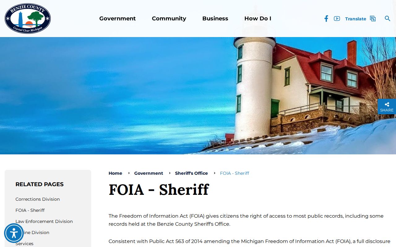 Benzie County Sheriff FOIA request webpage
