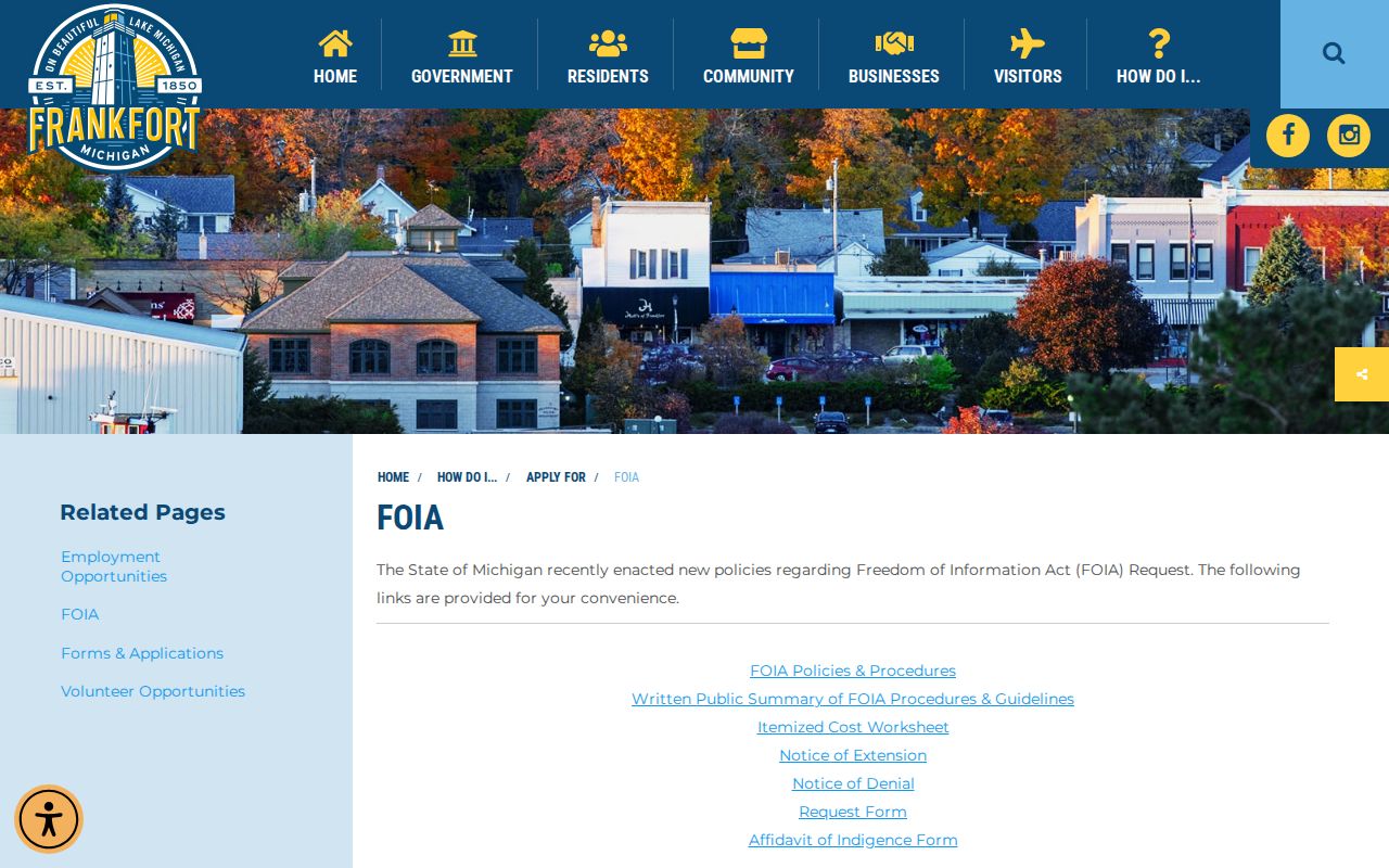 City of Frankfort FOIA forms and public records request information