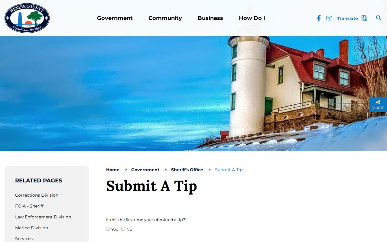 Benzie County Sheriff submit a tip form