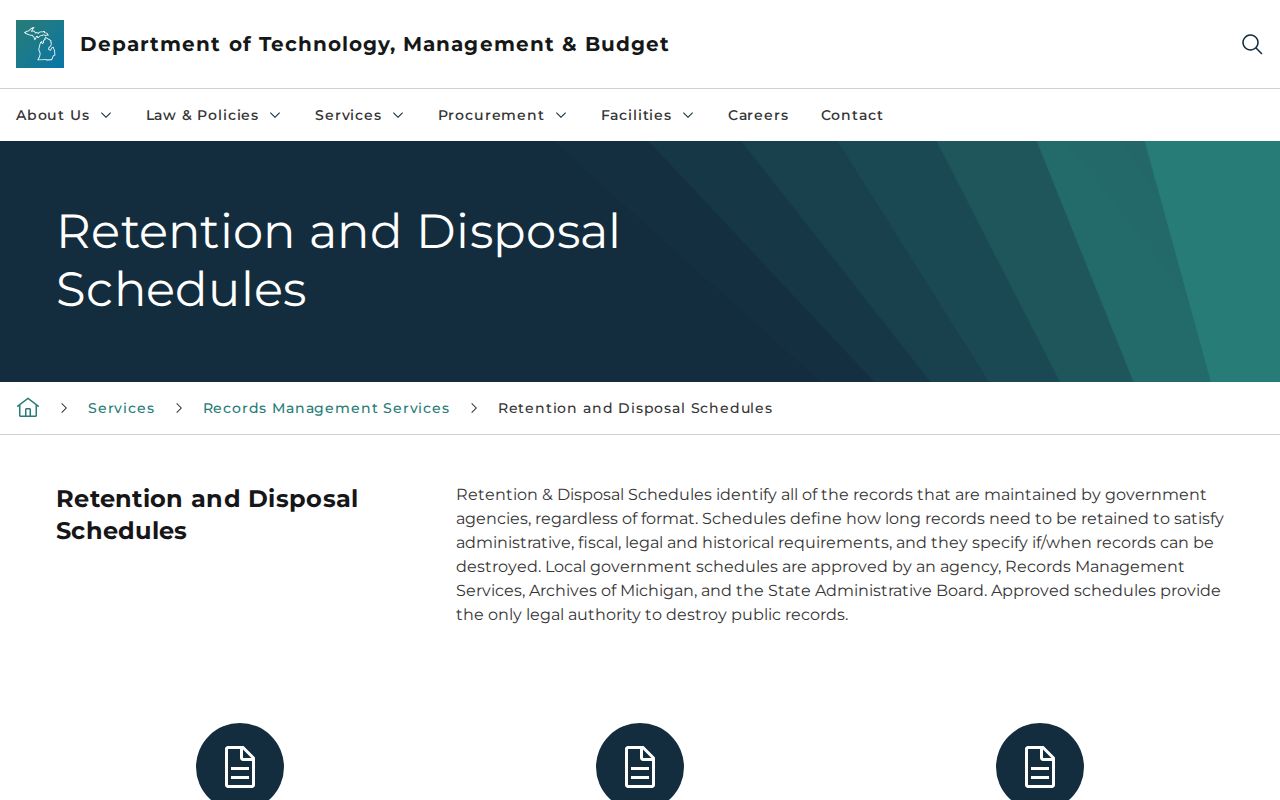 Michigan records management schedules webpage