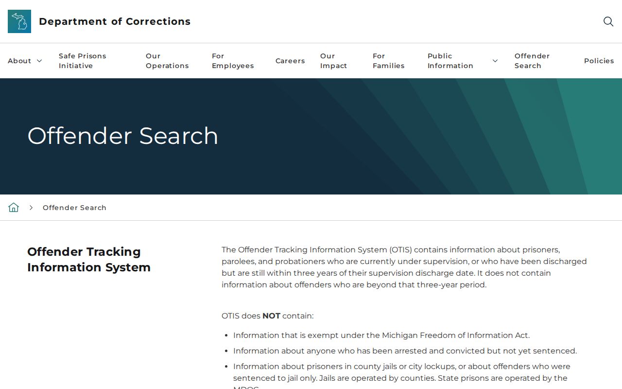 Michigan Department of Corrections OTIS webpage